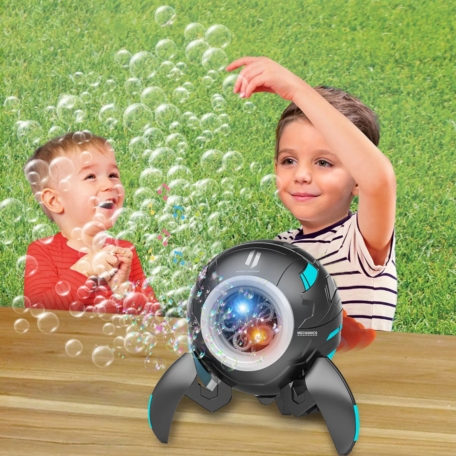 Lançador de foguetes bolha ventilador automático bubble maker com música e luzes ao ar livre crianças brinquedos para festa aniversário do quintal casamento