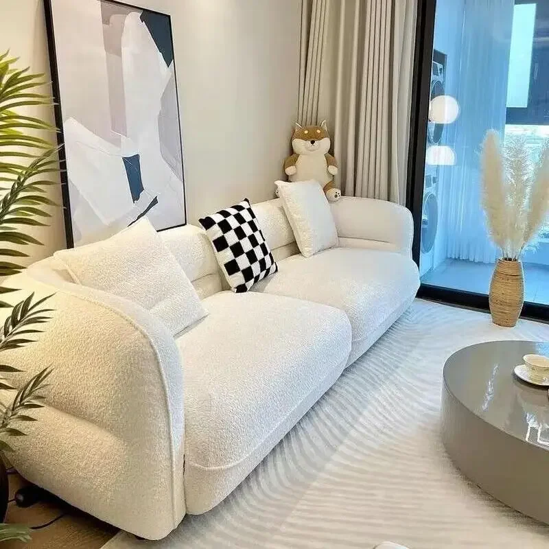 French Nordic cream style fabric simple sofa small apartment living room rental house lazy Internet celebrity straight sofa