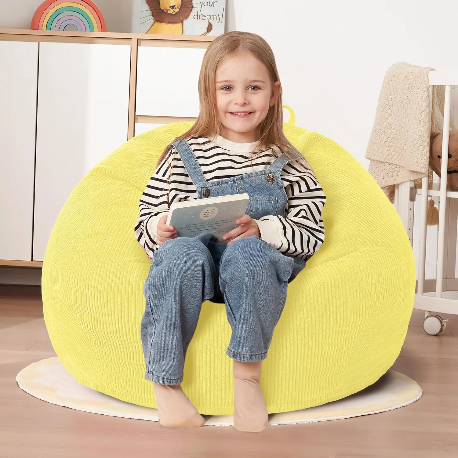 2FT Giant Bean Bag Chair for Teens Adults, Memory Foam Filled Large Sofa with Soft Corduroy Removable Cover Yellow