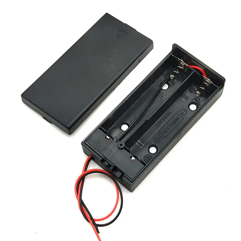500pcs/lot Plastic 18650 Battery Case 2 slots with ON/OFF Switch 2 x 18650 Batteries Holder Storage Box Cover With Wire Leads
