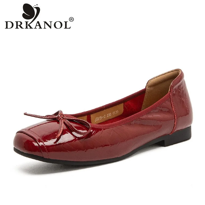 

DRKANOL 2026 Spring Summer Flat Shoes Women Genuine Leather Square Toe Shallow Ballet Flats Elegant Bowknot Slip On Casual Shoes