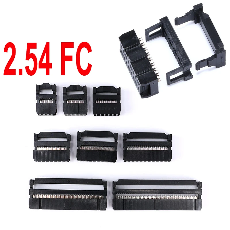 10Pcs FC 2.54mm Pitch 6P/8/10/12/14/16/18/20/24/26/30/34/40 Pin IDC Socket Connector Double Row Female Header for 1.27mm Wire