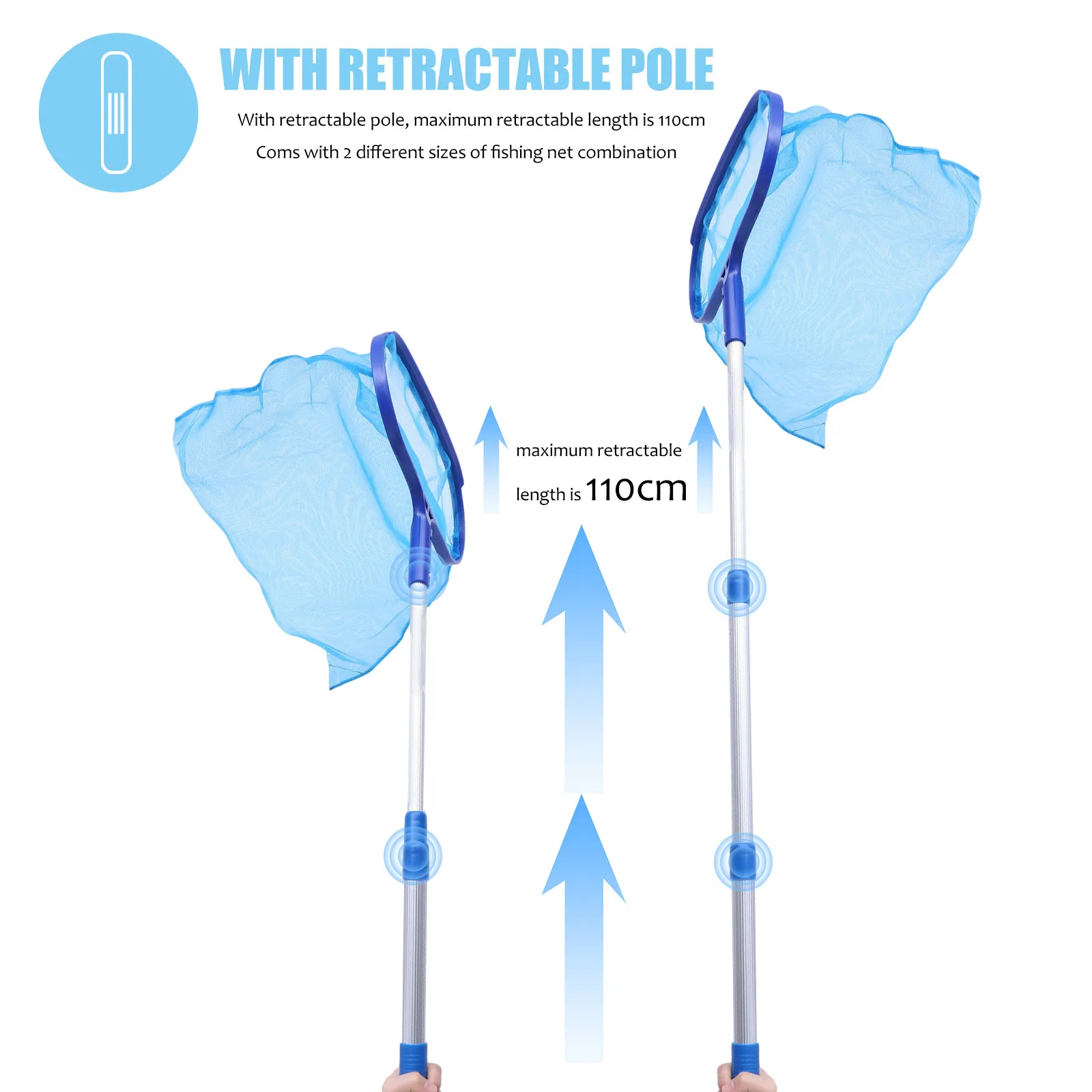 Pool Skimmer Net Set Retractable Aluminum Handle Fine Mesh Leaf Rake for Swimming Pool Pond Cleaning