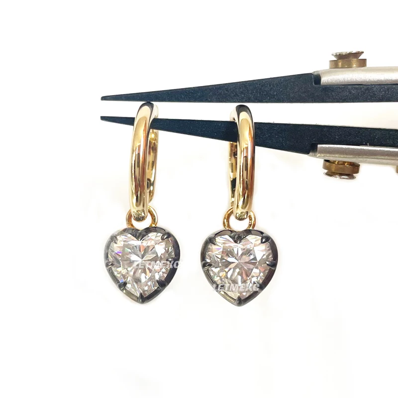 

LETMEXC 18K Glod Lab Grown Diamond & Blackened Gold Gypset Hoop Heart Cut Earrings