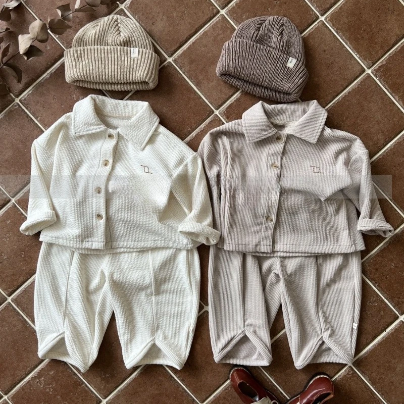 Children's corduroy suit autumn  winter new boys girls gas solid colour cardigan jacket + trousers two-piece set 80-130cm