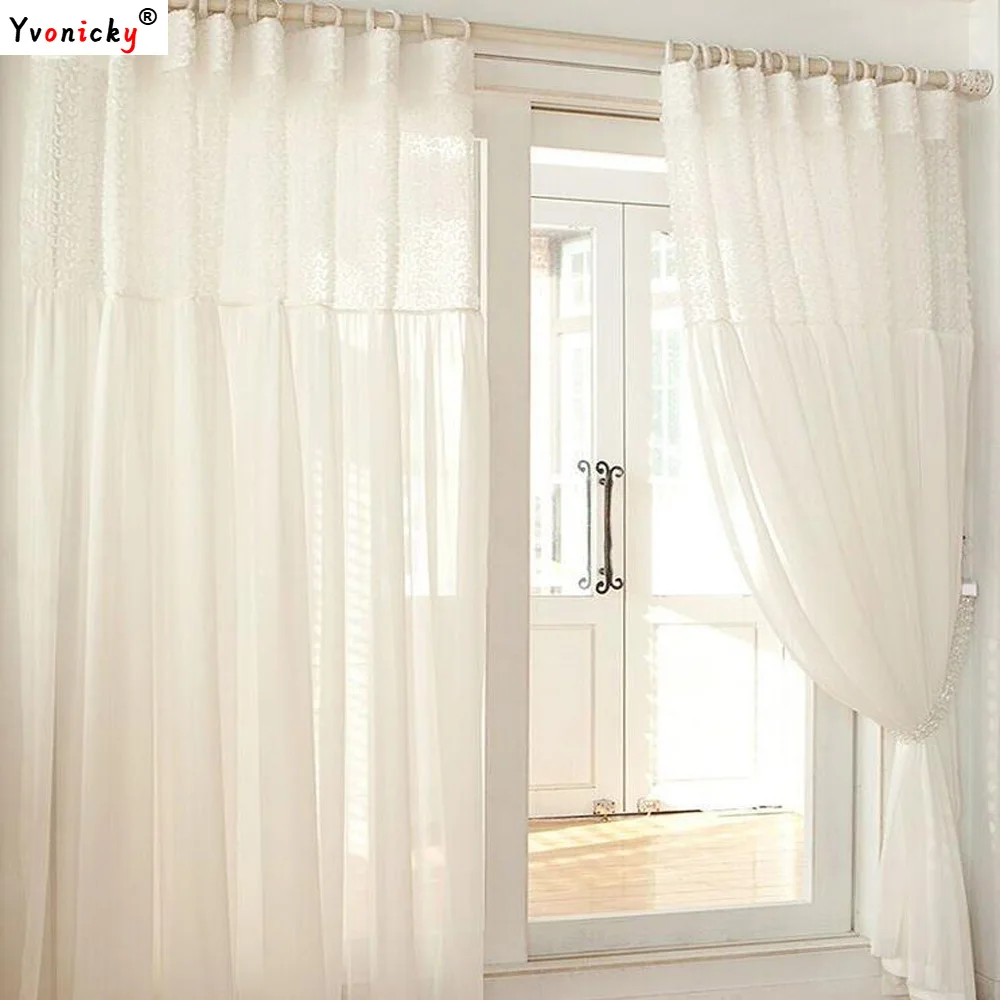 

2023 Brand New Pure Cotton Semi-Blackout Curtains for Girl's Bedroom Solid White Special Pleated Skirt Design Window Drapes