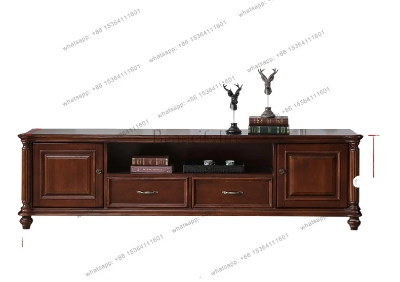 

American all-solid wood TV cabinet, log walnut retro living room furniture