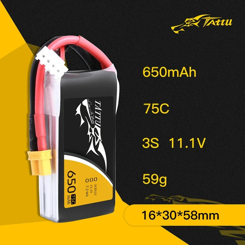 NEW TATTU 11.1V Lipo Battery 650mAh 75C With XT30/XT60 For RC Helicopter Quadcopter FPV Racing Drone Parts 3S Drones Battery