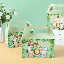 4pcs Jungle Animal Candy Boxes Safari Birthday Party Decoration Kids Gift Packaging Box Wild One Baby Shower Supplies Box Bags