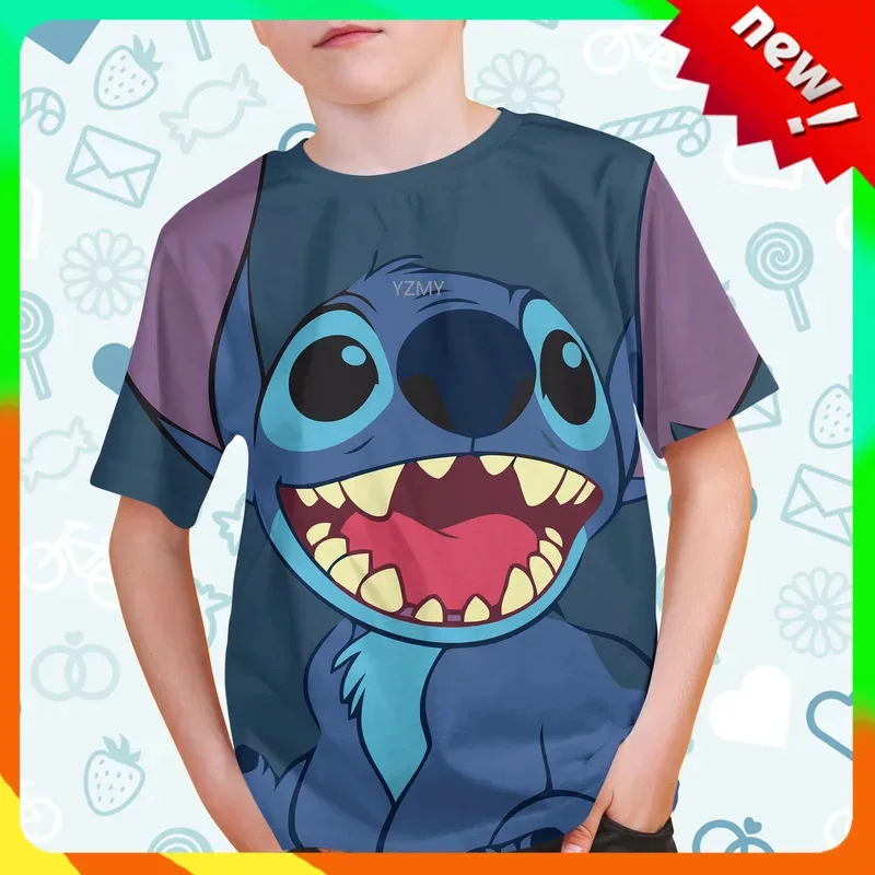 

2024 Disney Summer New Lilo & Stitch Children T Shirt Kid Boy Girl Casual Clothes Cartoons Kids T-shirts Tops Tee 1-14 Years