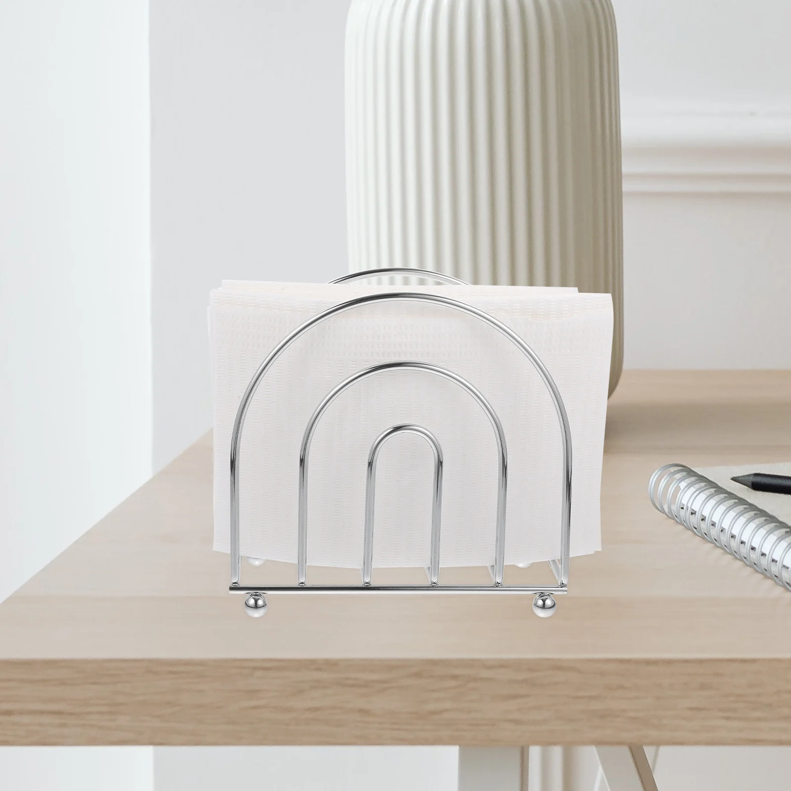 

Modern Steel Paper Towel Holder Napkin Stand for Home Bathroom Large Reusable Tissue Dispenser Silver Metal Desk Decor Storage