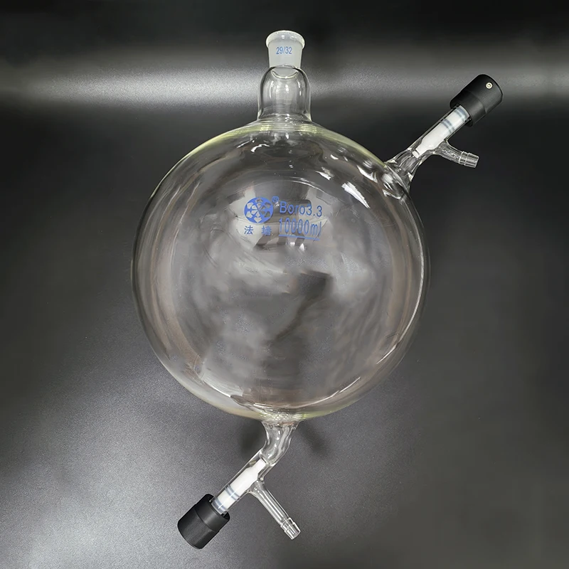 

FAPE Separatory funnel globe shape, Female joint 29/32, Flask with double high vacuum PTFE valve, Borosilicate glass, DZCP
