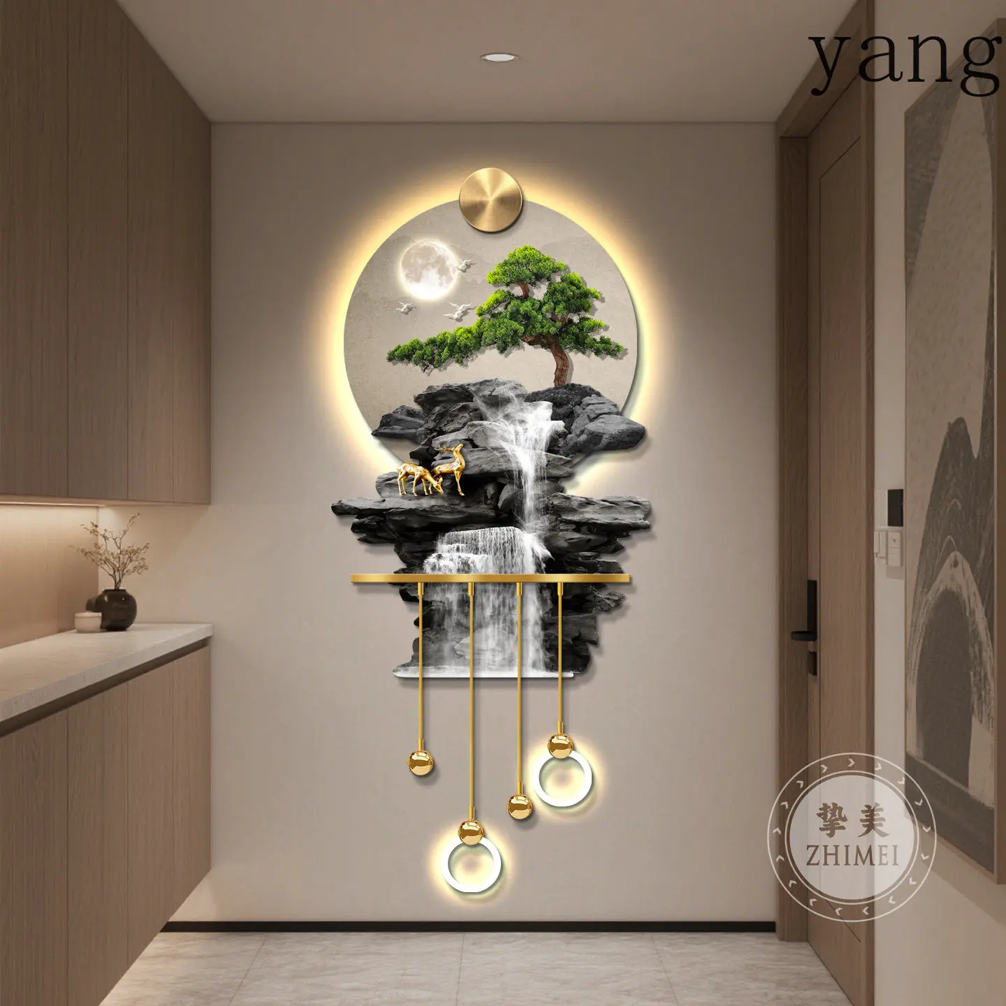 yjq flowing water makes money, decorative painting at the entrance, landscape welcome pine, hanging painting in the corridor