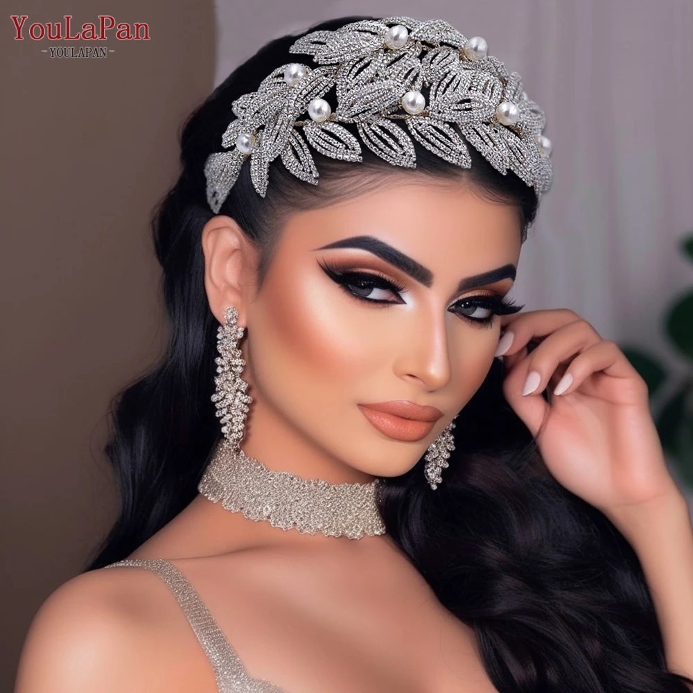 TOPQUEEN Wedding Headband Leaf Bridal Headpiece Woman Hair Accessories Jewelry Handmade Bride Headdress Pageant Tiara HP411
