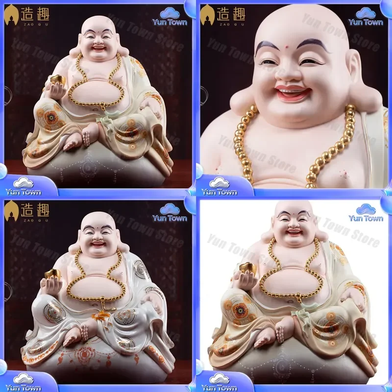 Ceramic Big-Bellied Maitreya Buddha Statue for Home Decoration Living Room Feng Shui Wealth Attracting Ornament for Household