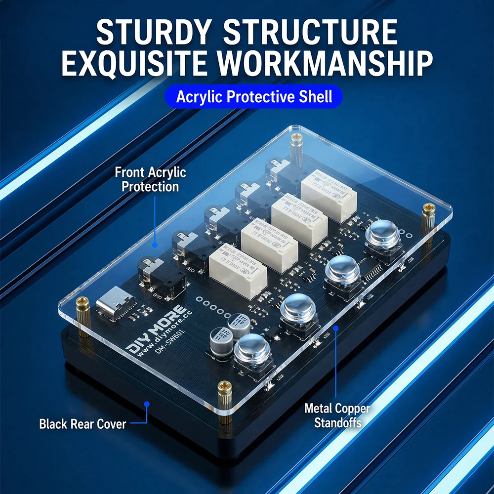 DC 5V AUX 3.5MM Audio Switcher 4 In 1 Out Type C Powered Relay No Noise Stereo Audio Selector For PC Game Console TV Amplifier