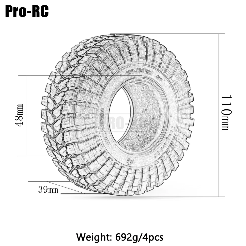 2/4個 1.9インチ 110mm ゴムホイール タイヤ 1/10 トラクサス TRX-4 TRX-6 アキシャル SCX10 90046 TF2 タミヤ CC01 RCクローラー カーパーツ用