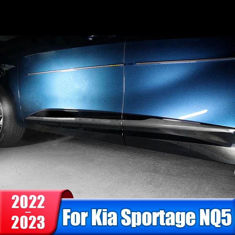 ABS Carbon Fiber Car Side Skirt Stickers Side Body Door Trim Strips For Kia Sportage NQ5 2022 2023 Hybrid X GT Line Accessories