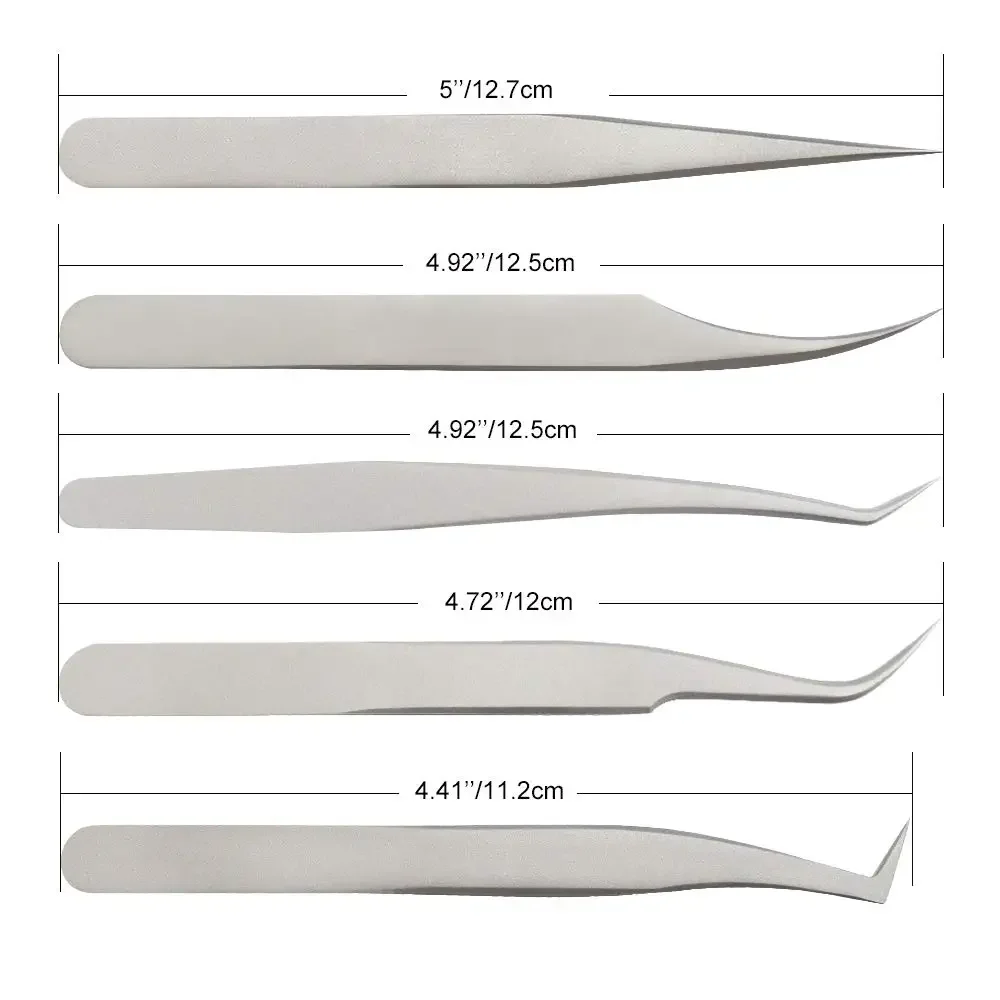 Quewel Eyelash Extensão Pinças Set, Lash Ferramenta Aplicador, Curvo e reto, Apontou Pinças, Suprimentos Lash Extensão, 5pcs