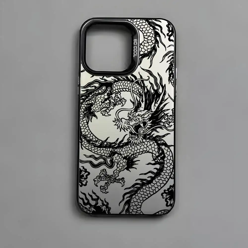 Fashion Chinese Dragon Phone Case For IPhone 16 15 14 13 12 11 Pro Max Black Matte Multicolor Laser Metallic Aurora Cover - náhled 6