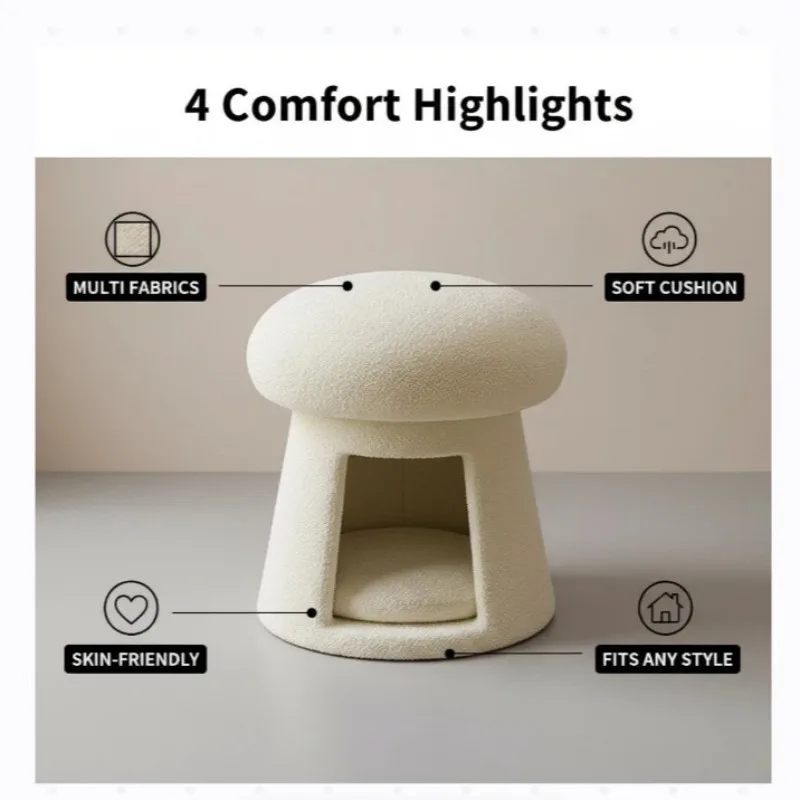 Solid wood home shoe stool living room foot stool household cat nest shoe stool mushroom low stool makeup stool view 3