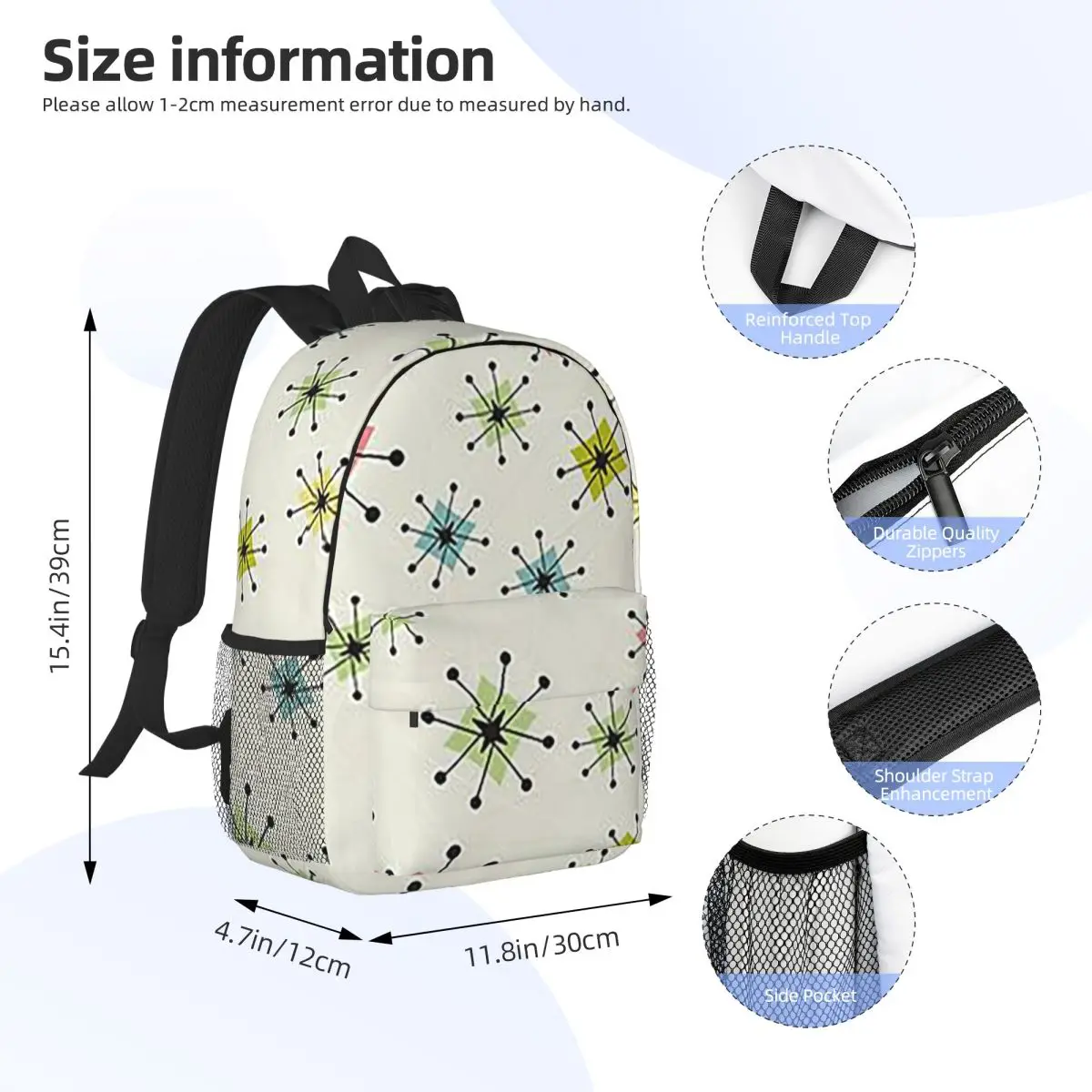 Atomic Era Graphic Backpack Student Boys Girls BookBag Men Women School Bag Laptop Shoulder Bags