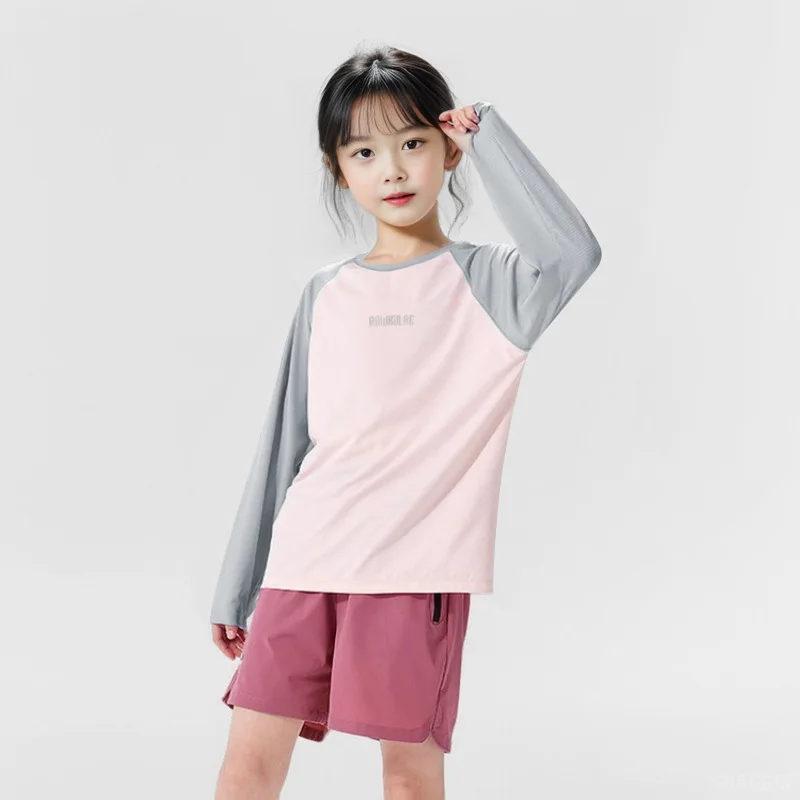 Summer T-shirts for Children's Casual Sports Sunscreen Long-sleeved Tees Quick-drying Ice Silk Tops Teen School Girls T-shirt