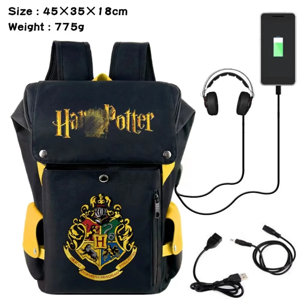 Harris Potter Backpack Hogwarts Academy Badge Student Backpack Gryffindor USB Rechargeable Travel Computer Bag School Gift