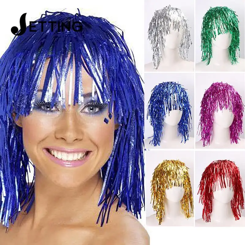 Foil Tinsel Wigs Costume Cosplay Funny Shiny Hat Metallic Hair Accessories For Party Carnival Masquerade Wig