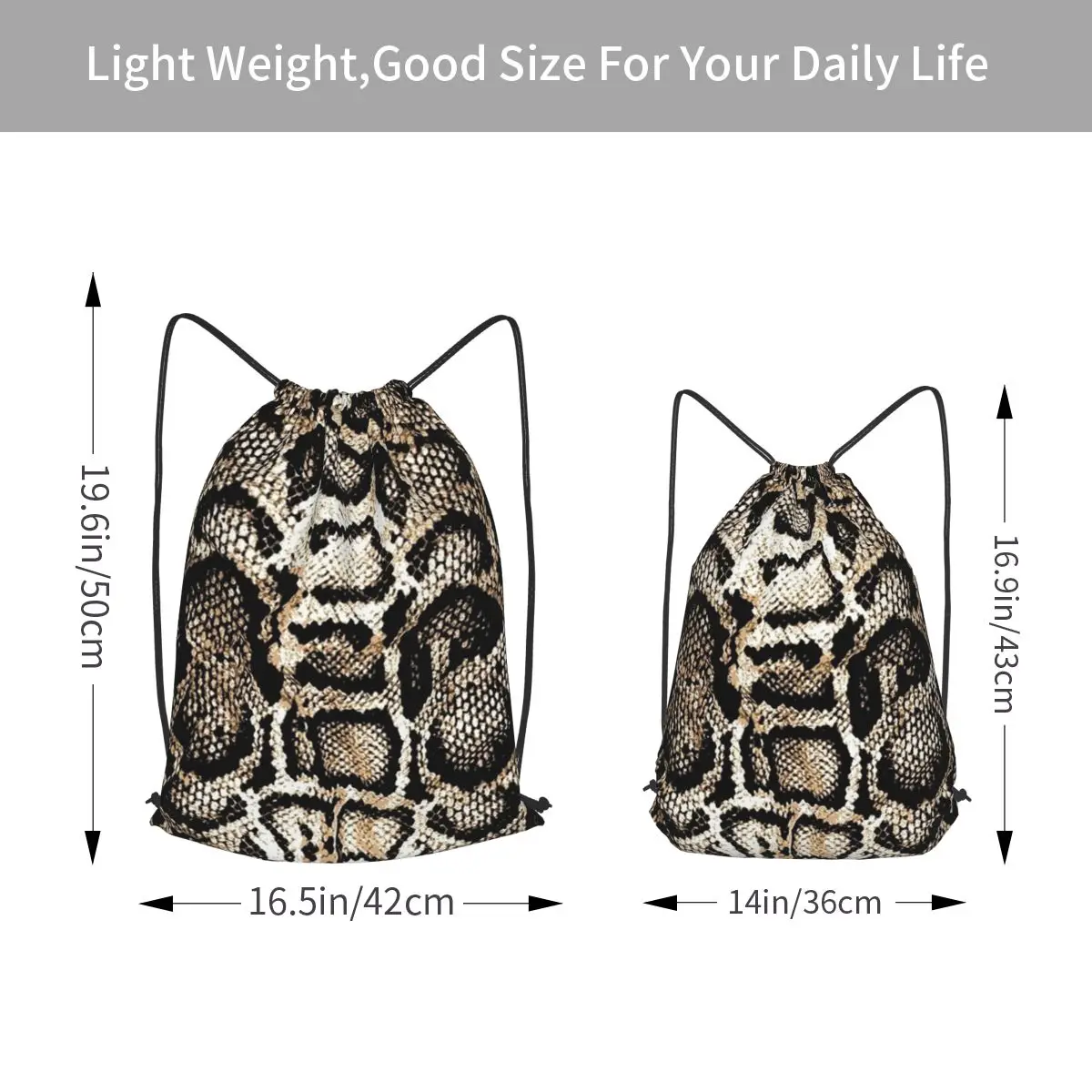Snake Skin Backpacks Multi-function Drawstring Bags Shoes Bag Book Bags for Travel School
