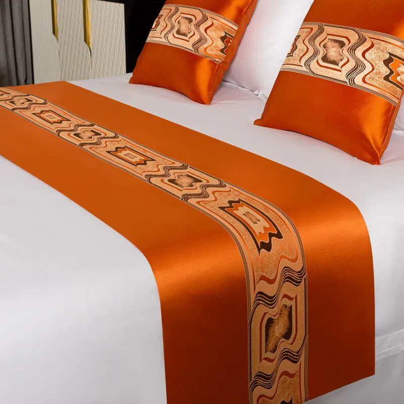 Hotel Bed Runner Bed End Scarf Hotel Bed End Decorative Strips Satin Ribbed Jacquard Throw Pillows Bed End Coverings