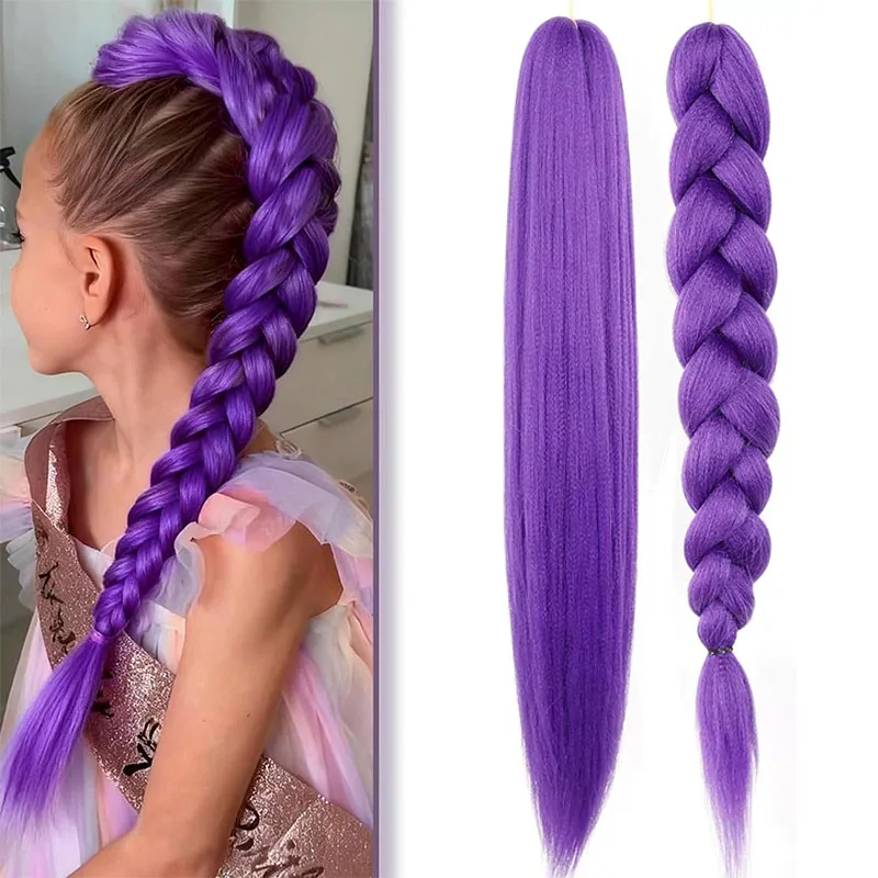 Purple Cosplay Anime Synthetic Straight Cosplay Wig Ponytail with Hair Braiding Ponytail Hair Halloween Accessories