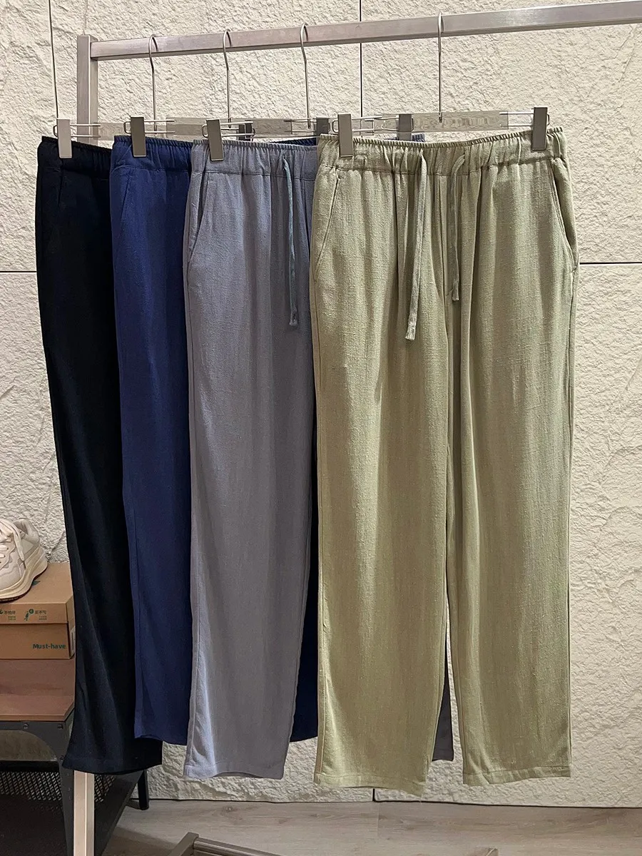 

Japanese Loose Feel! Breathable Linen! Summer Men's Cool Comfortable Sweat Absorbent Loose Straight Casual Pants