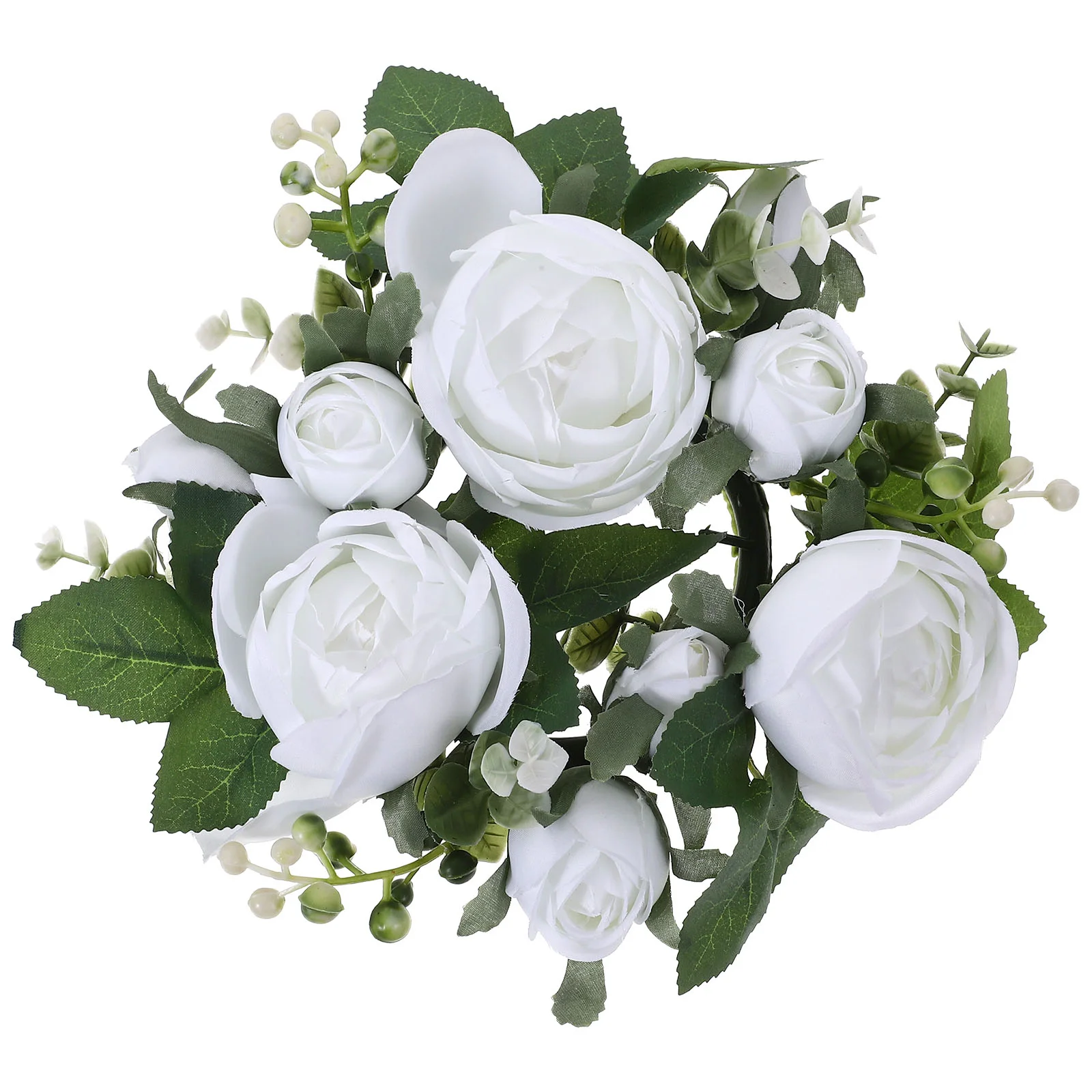 Artificial Leaf Rose Ring Dinner Table Flower Candles Wreath Wedding Party Table Decoration artificial rose ring