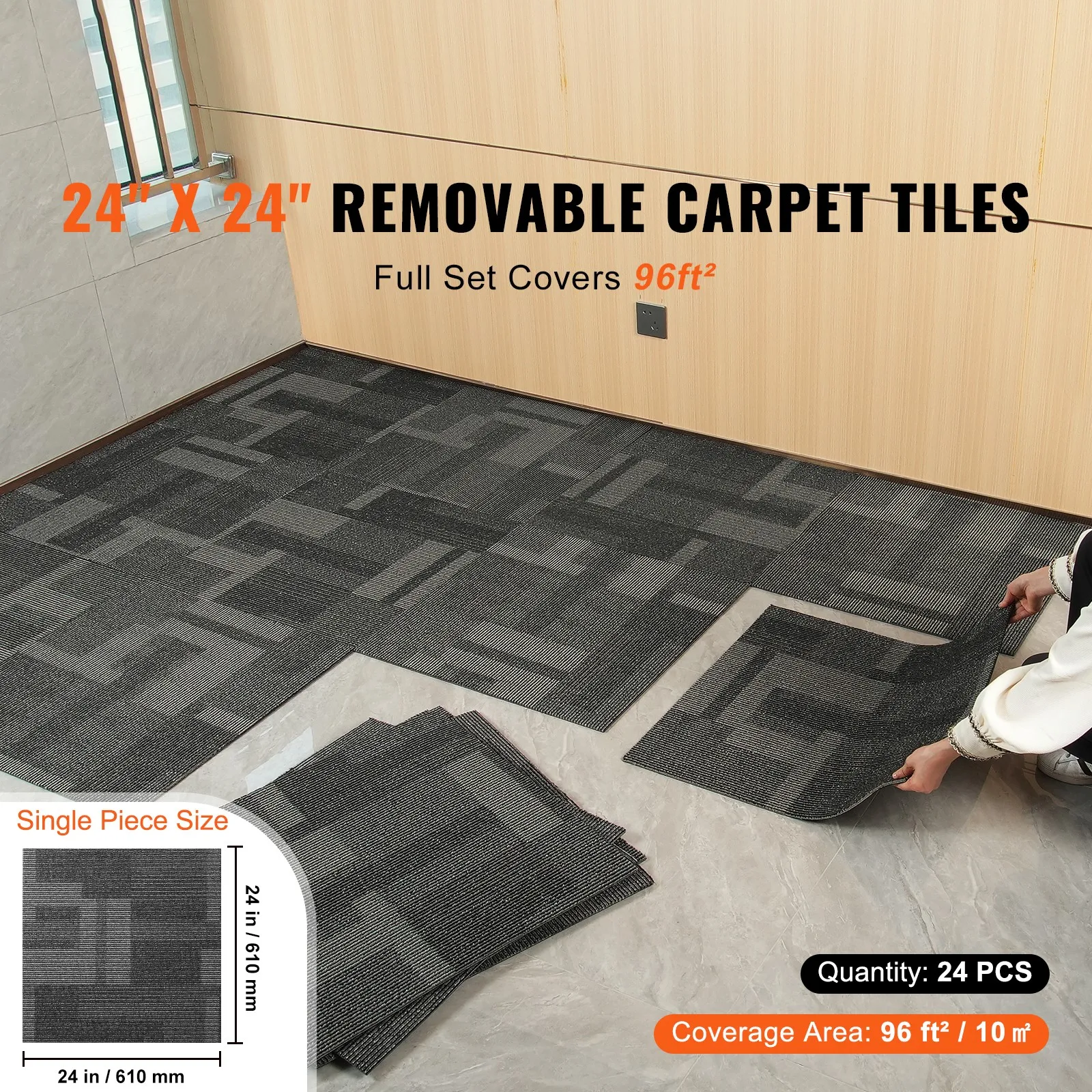 

Carpet Tile Floor 24pcs Squares w/Padding Attached 20"x 20"Mixed Gray