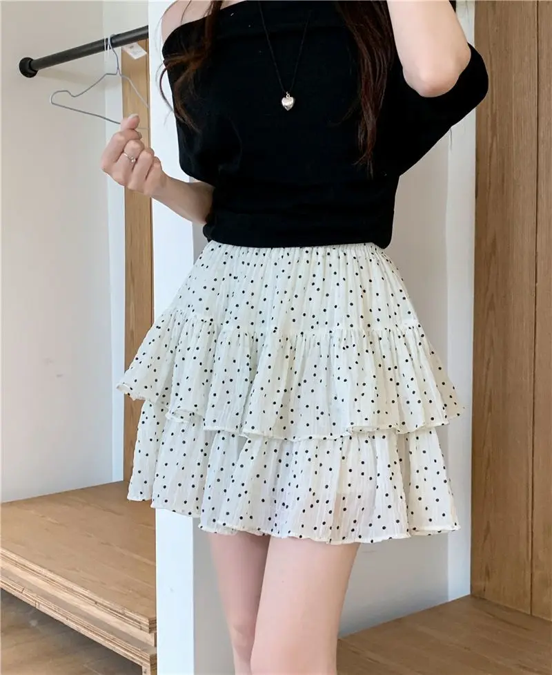 

Plus Size Women's Summer Clothes New Style Slightly Slimming Polka Dot Floral Loose Anti-exposure Short Skirt Cake Skirt