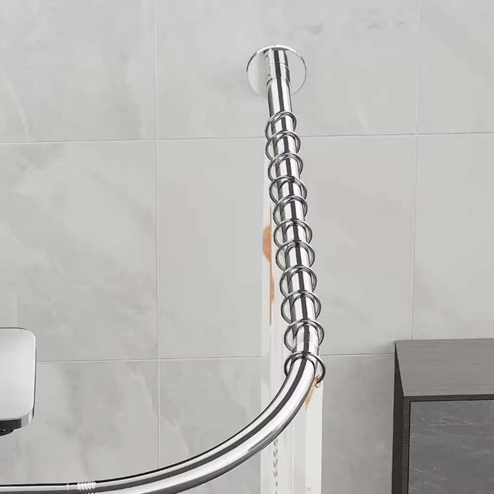 L Shaped Shower Curtain Rail No Drilling Anti-Slip Rubber Pads Corner Shower Rail Adjustable Structure Stainless Steel