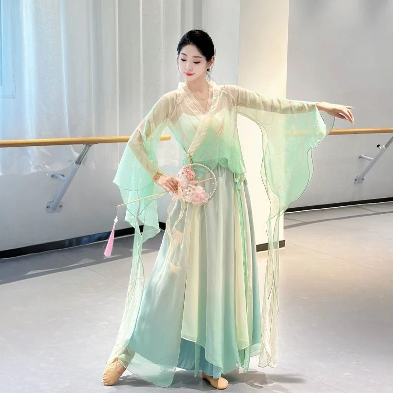 

Ancient Chinese Traditional Classical Dance Costume Women Fairy Body Rhyme Outfit Elegant Stage Performance Hanfu Dress Set