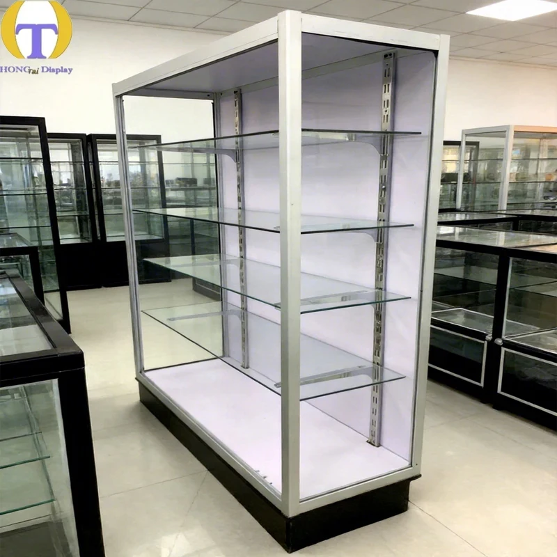custom.HongTai High-End Tempered Glass Barrister Shelf Display Cabinet Lockable Storage Base LED Spotlights Waterproof Heavy Dut