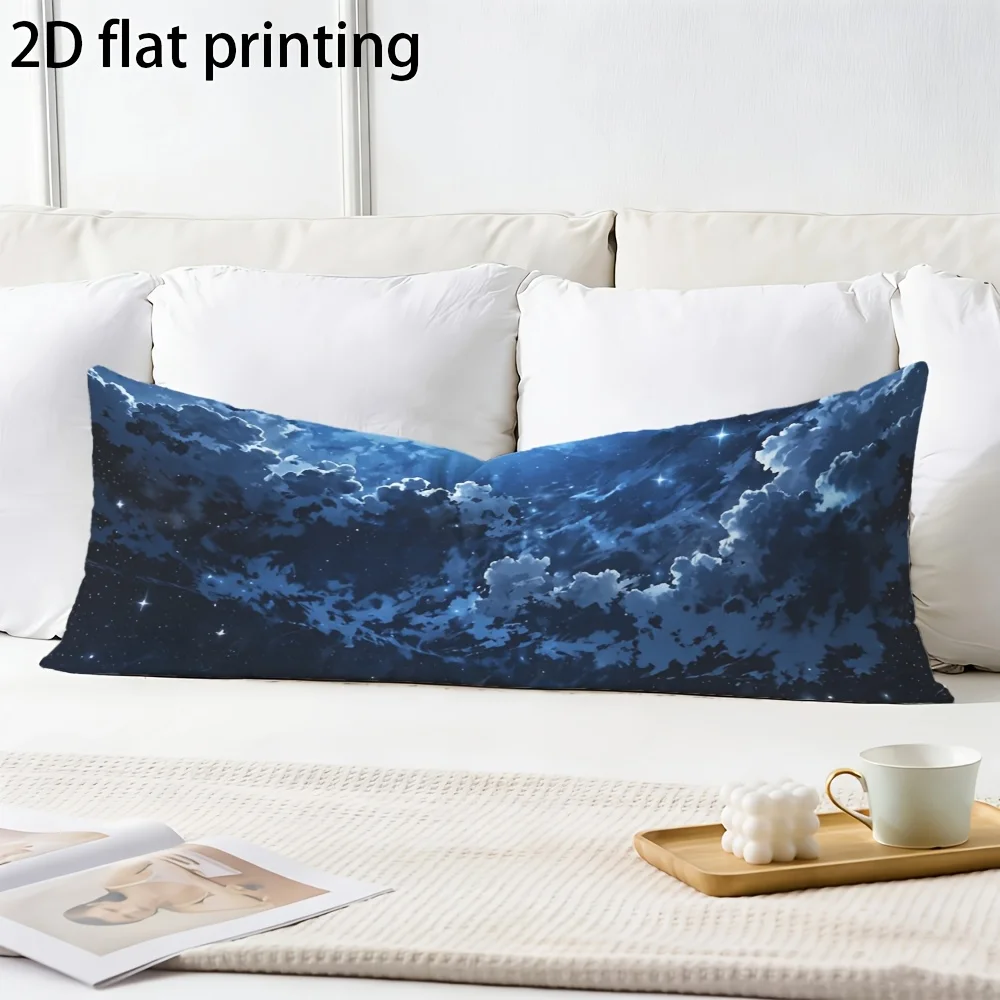 1pc Long Pillowcase, 2D Printed Design Featuring a Night Sky Nebula and Cloud Pattern, Full-body Support Pillow Cover, Made of D