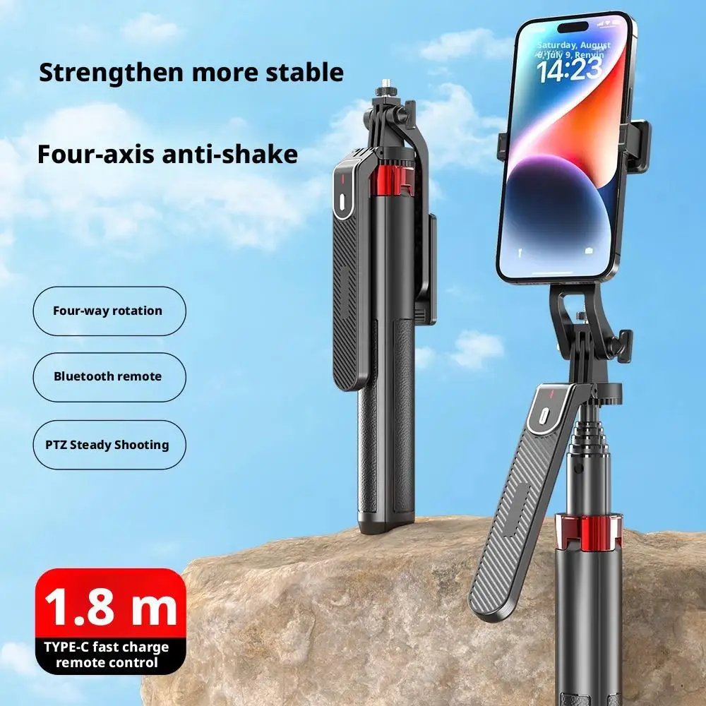 

P180/P185 Выдвижной штатив для селфи длиной 1,8 м с беспроводным пультом дистанционного управления и подставкой на 4 ножках, совместимый с IPhone/Android