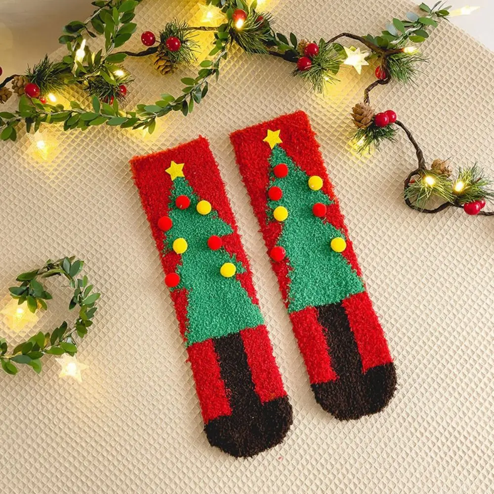 New Santa Claus Coral Velvet Socks Comfortable Snowman Elk Christmas Socks Warm Soft Middle Tube Socks Christmas Gifts