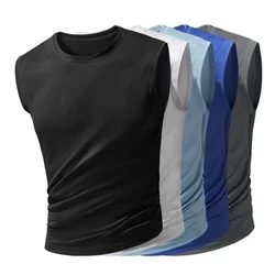 Summer Ice Silk Running Vest Men Sports Fitness Sleeveless T-shirt Quick-dry Mesh Gym T-shirt Breathable Plain Lovers Clothing