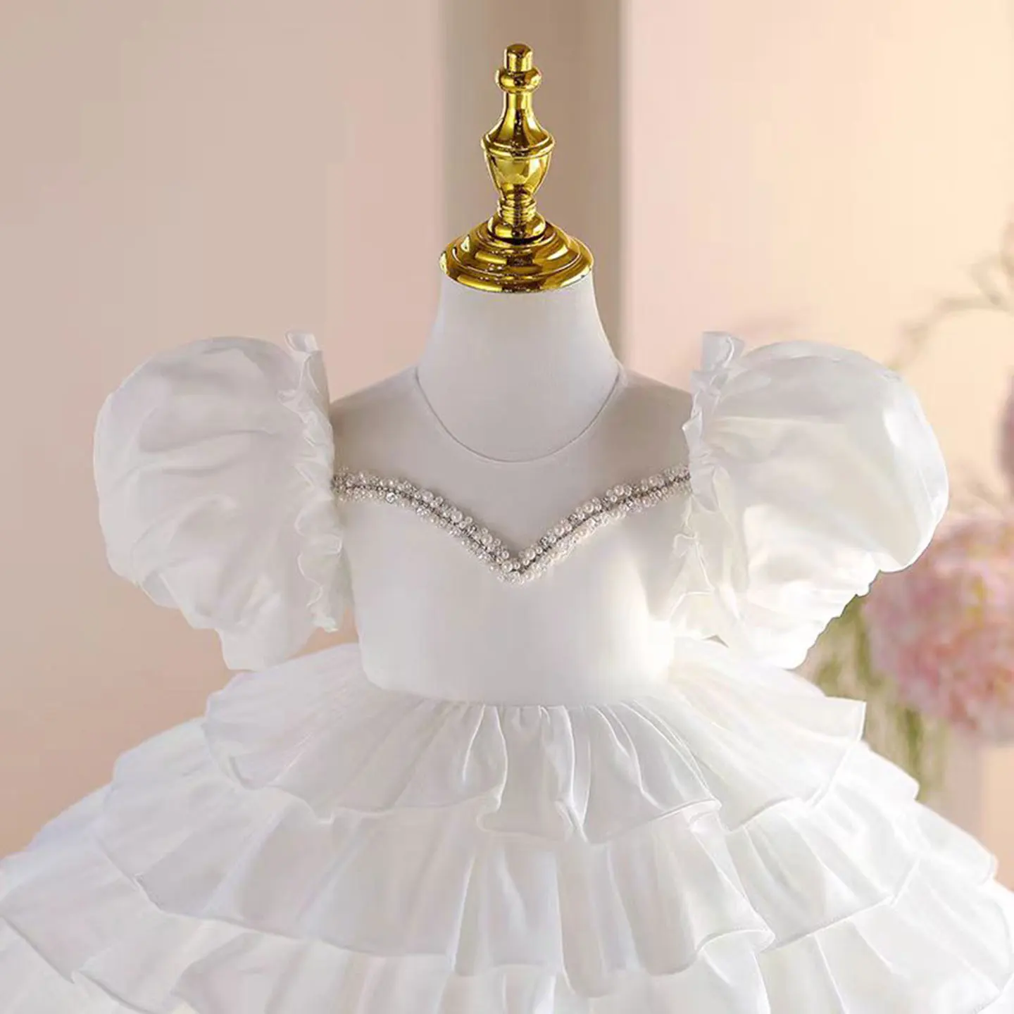 Dreamy Vow Elegante abito bianco per bambina per bambini Matrimonio Compleanno Festa Prima Comunione Abito da ballo al ginocchio J778