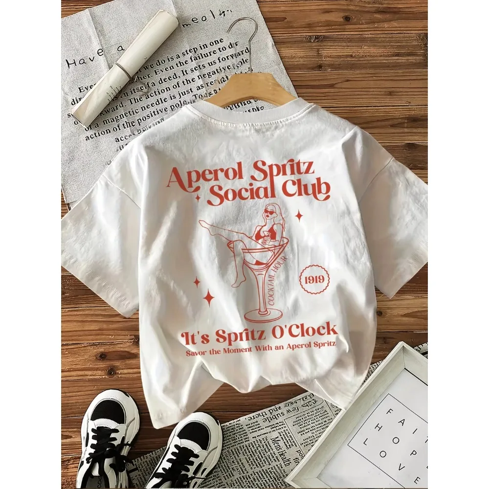 Cotton Men's and Women'S Graphic T-Shirt Casual Crew Neck Top with Alphabet Print Short Sleeve Aperol Spritz Social Club Design