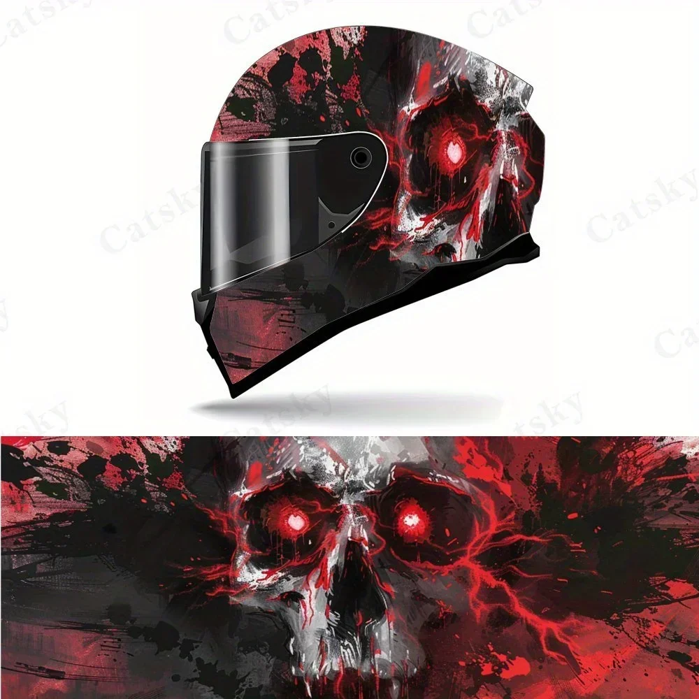 Red eyed skull splattered PVC Motorcycle Helmet Vinyl Wrap, Self-Adhesive Waterproof Sticker, Anti-Scratch Decorative Film for F