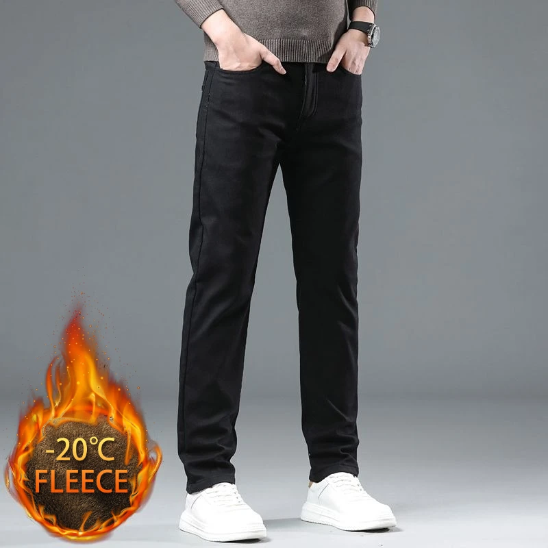 

Winter New Fleece Pants Men's Thick Slim Elastic Business Casual Velvet Pants Warm Fashion Solid Color Plush Trousers Male