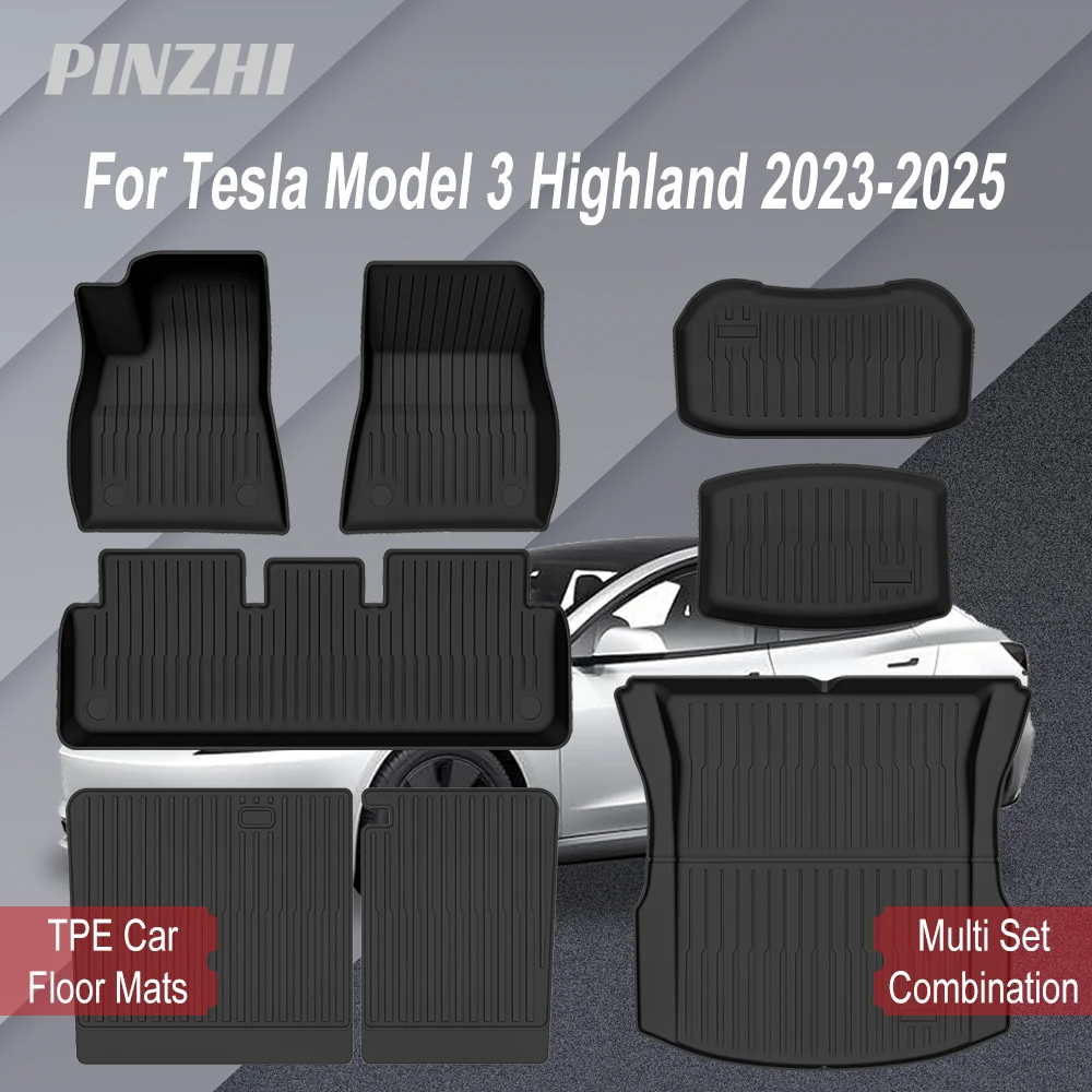 Tapis de coffre pour Tesla modèle 3, tapis de sol pour bagages, ensemble imperméable et antidérapant en TPE, 2023 – 2025