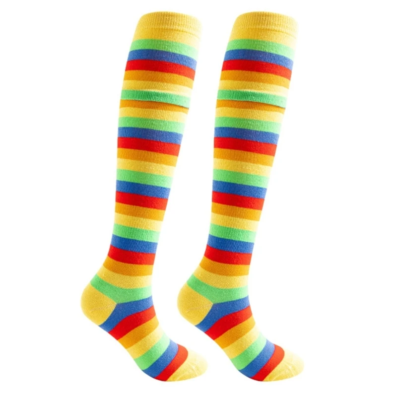 Multicolored Rainbow Striped Long Socks Women Colorful Athletic Over Knee Stockings Leg Warmer for Cosplay Party Costume