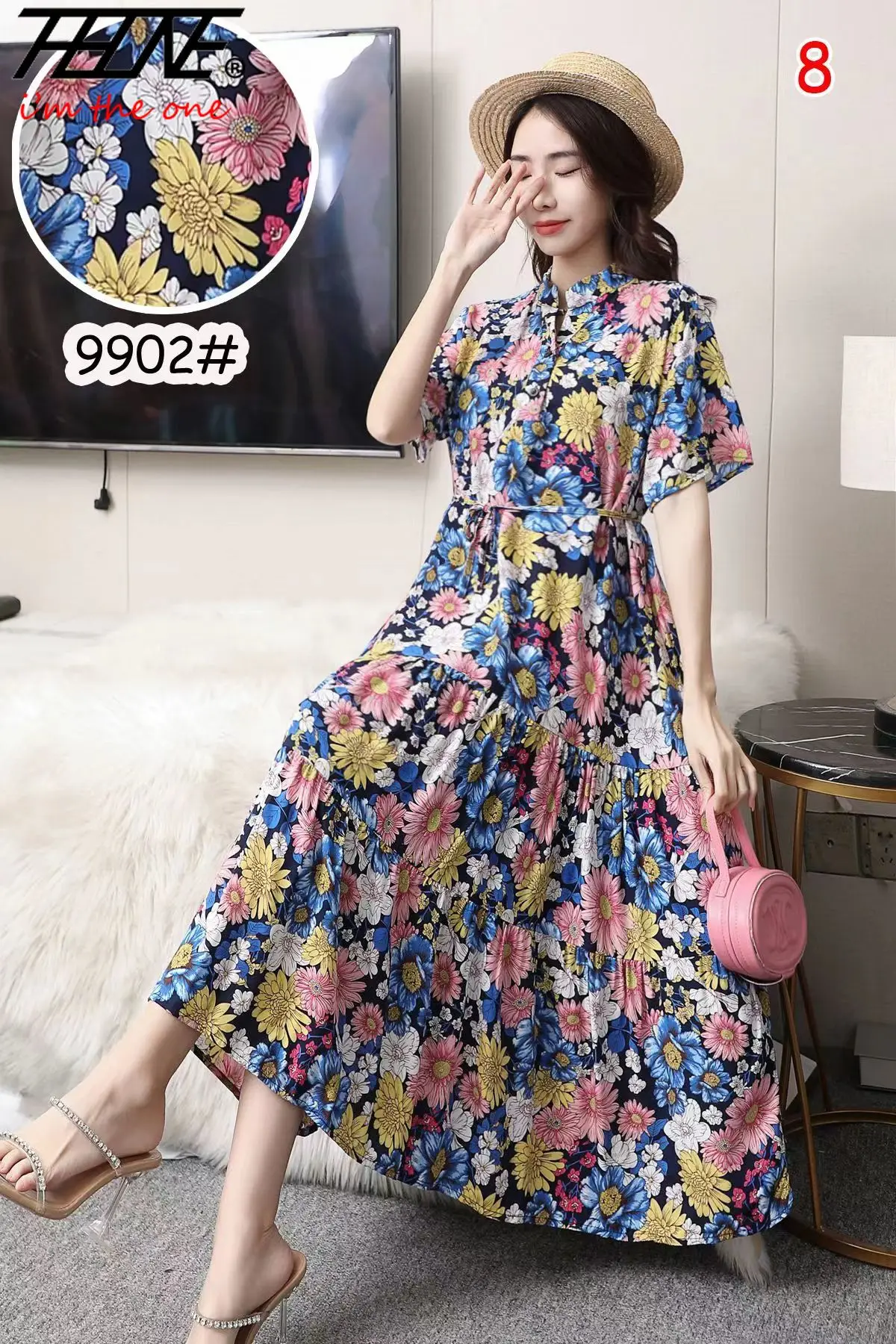 THHONE Vestidos Para Mujer Summer Women Dress 2024 Long Chinese Style Print Vintage Robe Floral Holiday Casual Fashion Dresses